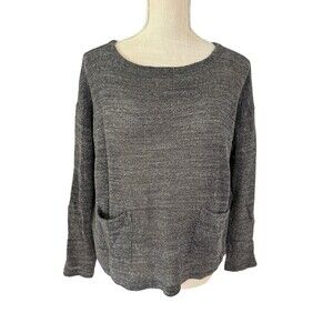 EILEEN FISHER Gray Melange Cotton Mesh Bateau Neck‎ Box Top Size XS